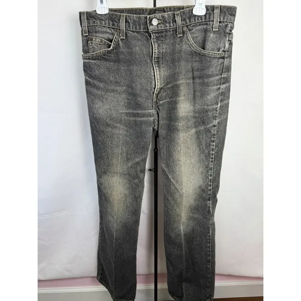 Vintage Orange Tab Black Faded 100% Cotton Denim Jeans 90's 35x31
